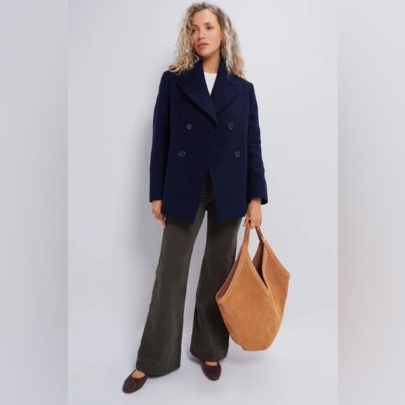 Barbour Ingrid Double Breasted Wool Blend Peacoat Navy 14 - Picture 4 of 6